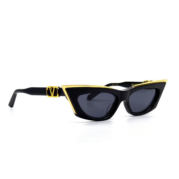 NEW Valentino V Goldcut I VLS113 Black Gold Cat Eye Sunglasses 100% Authentic - Picture 1 of 16